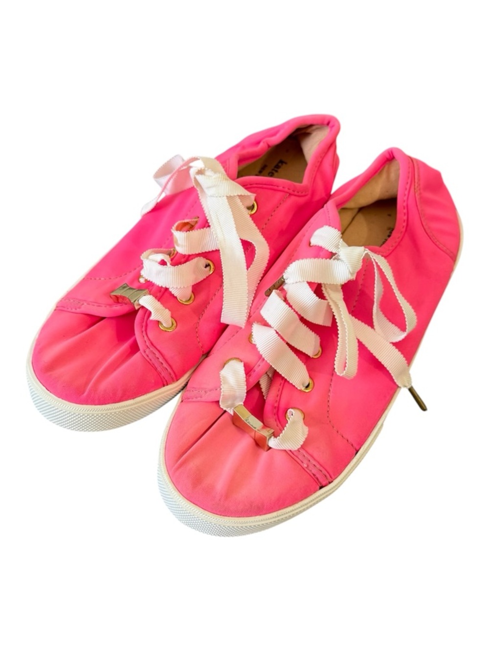 Kate Spade Lodero Neoprene Sneakers Hot Pink Size 8.5 Bow Lace Athleisure Cute